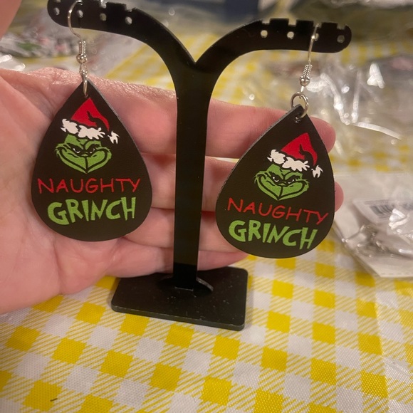Grinch Earrings. (2) sided made of thick faux leather. - Picture 10 of 16